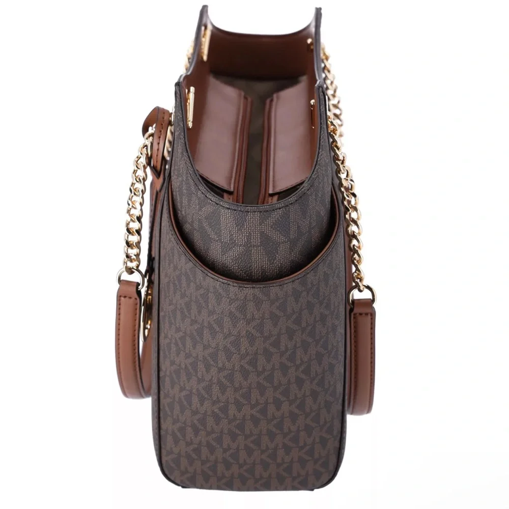 Michael Kors Jet Set Chain Brown MK Signature Large Shoulder Tote Bag